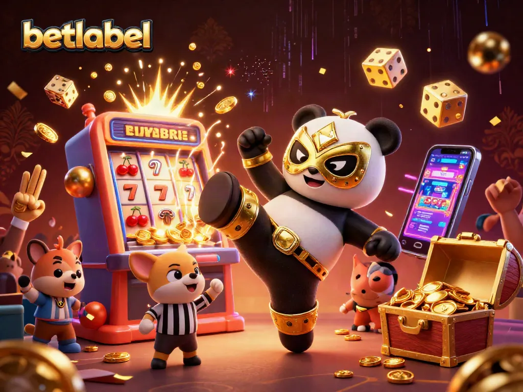 Experience exciting gameplay at betlabel with lively 3D cartoon characters celebrating huge wins and dynamic casino elements.