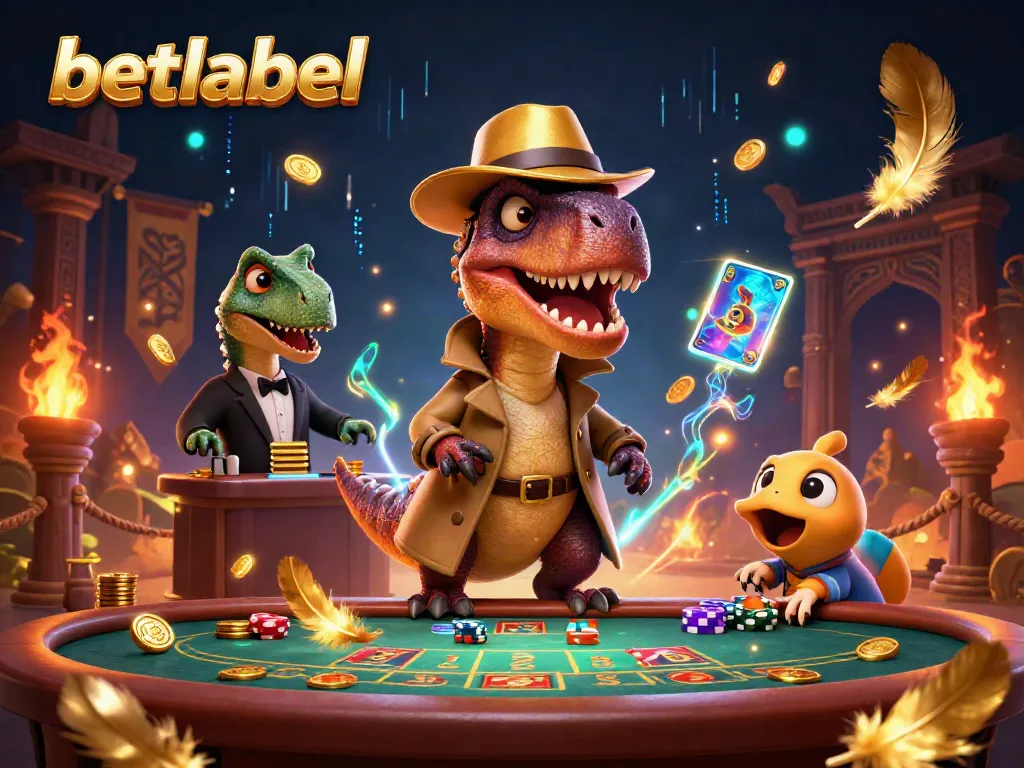 Play at BetLabel Casino with cartoon velociraptor card counter and unique gaming visuals.